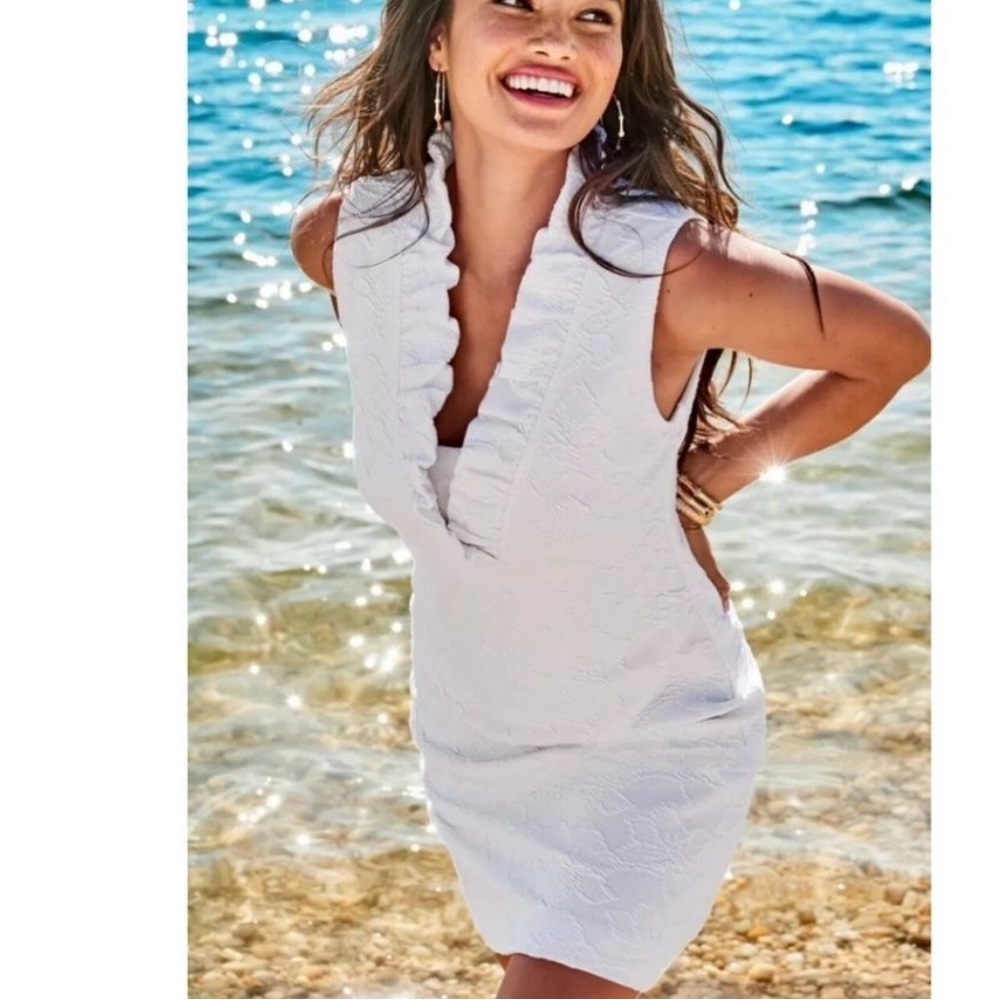 Lily Pulitzer Dress Tisbury Shift Knit Pucker Jacquard Resort Size M White NWT